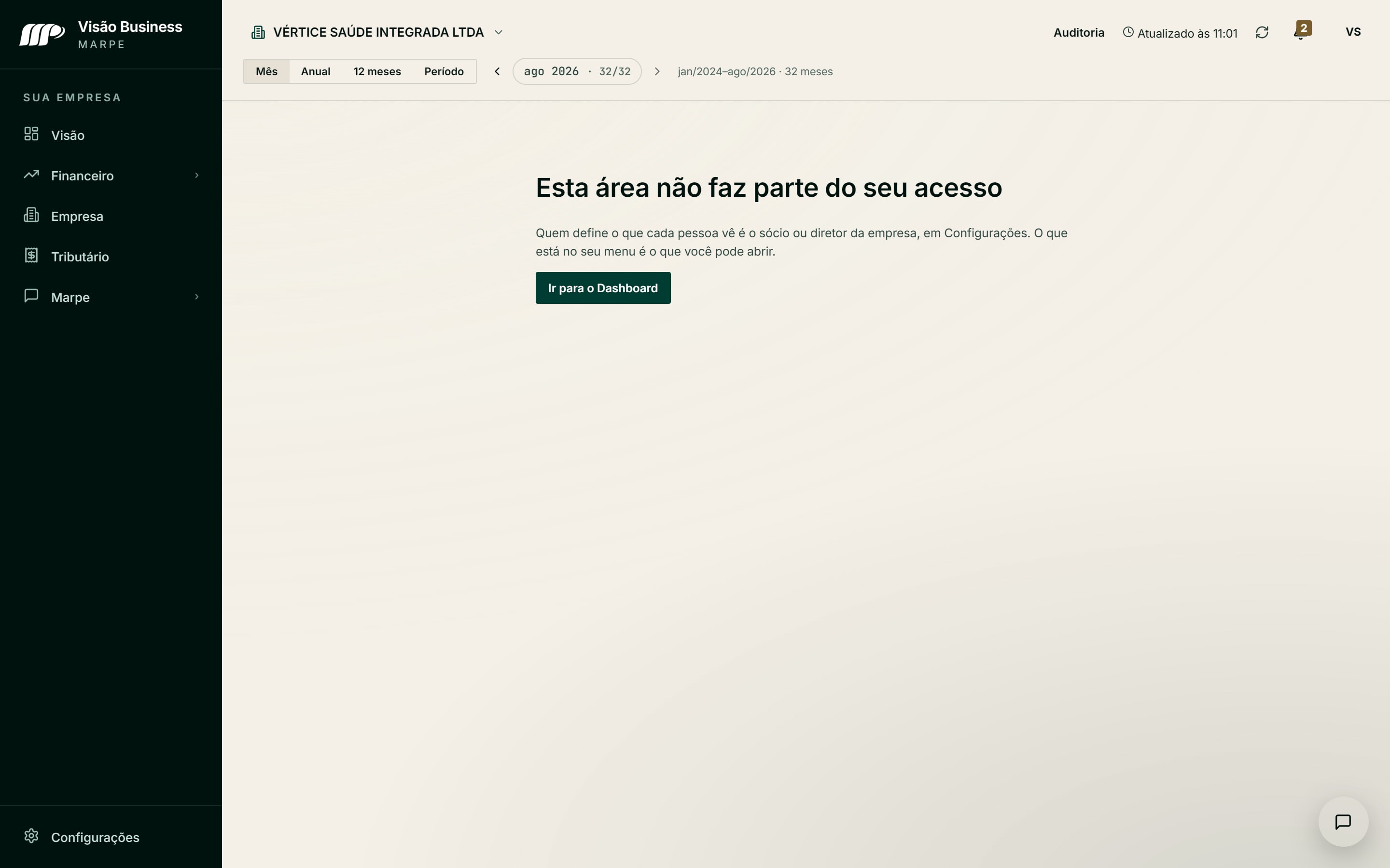 Tela para quem não tem acesso a Pessoas, com dados fictícios